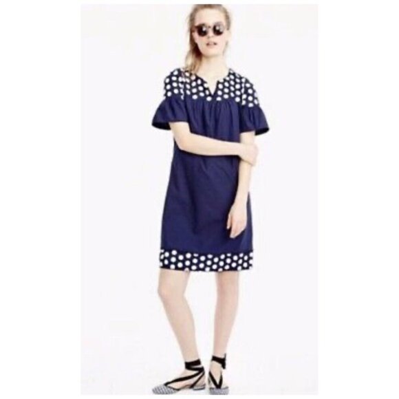 J. Crew Navy White Polka Dot Fringe Bell Sleeve Tunic Shift Dress Women's Size 2 - Picture 6 of 10